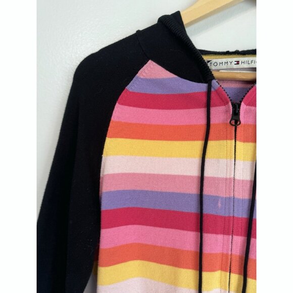 Tommy Hilfiger Womens Large Retro Y2K Colorful Stripe Hoodie Zip Knit Jacket - Picture 4 of 9